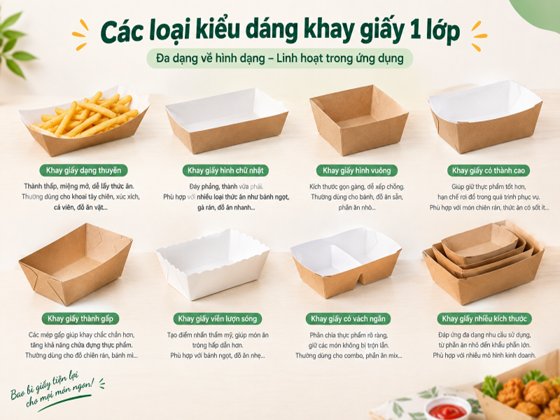 Các loại kiểu dáng khay giấy 1 lớp