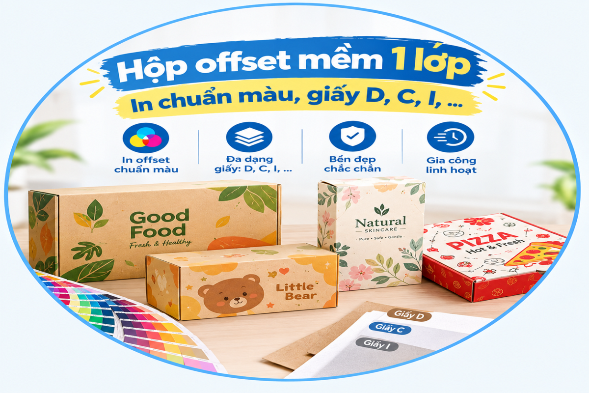Hộp offset mềm 1 lớp | In chuẩn màu, giấy D, C, I,…