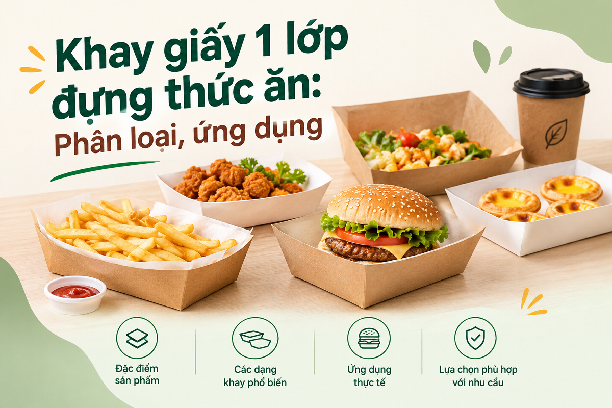Khay giấy 1 lớp đựng thức ăn Phân loại, ứng dụng