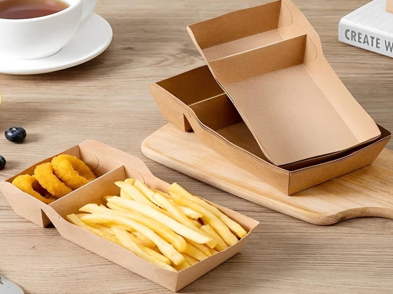 Khay giấy 2 ngăn đựng combo đồ ăn vặt & sốt
