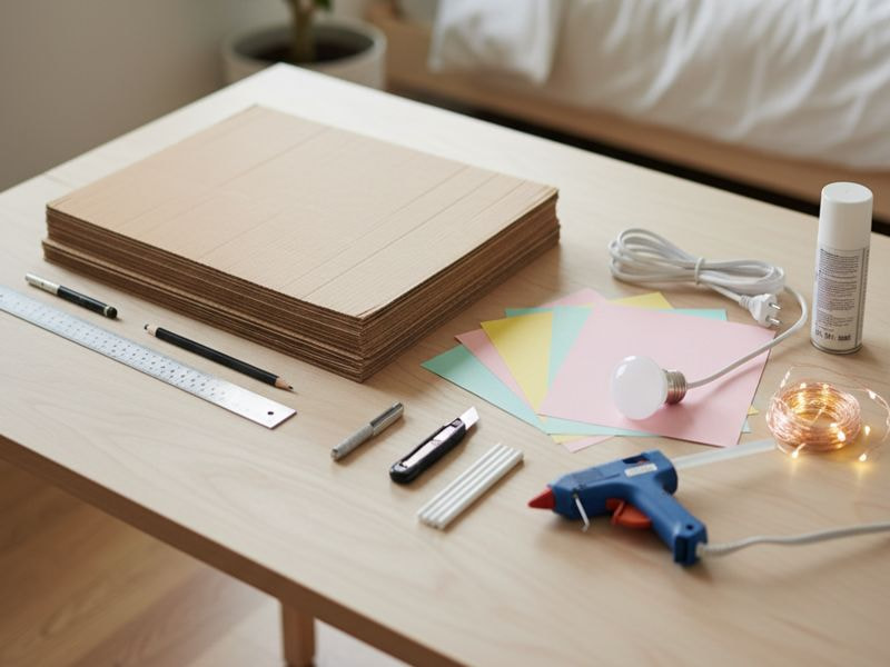  Chuẩn bị vật liệu làm đèn ngủ bằng bìa cát tông
