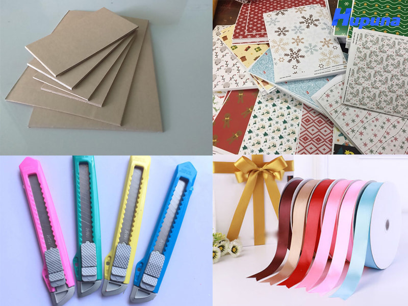 Dụng cụ và vật liệu để làm hộp quà bằng bìa carton