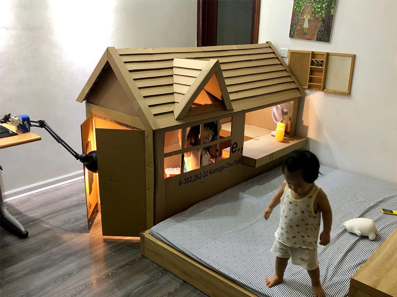 Làm nhà bằng thùng carton cho bé để tăng sự sáng tạo và tiết kiệm chi phí