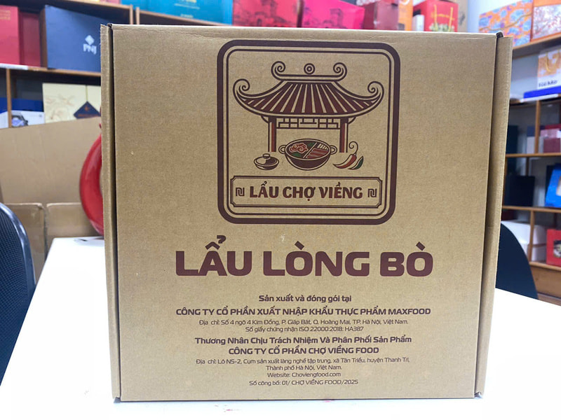 Mẫu hộp đựng lẩu lòng bò in Flexo của hãng Lẩu chợ Viềng
