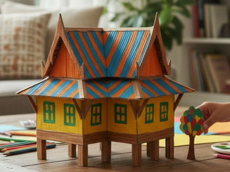 Mô hình nhà mái thái bằng giấy carton