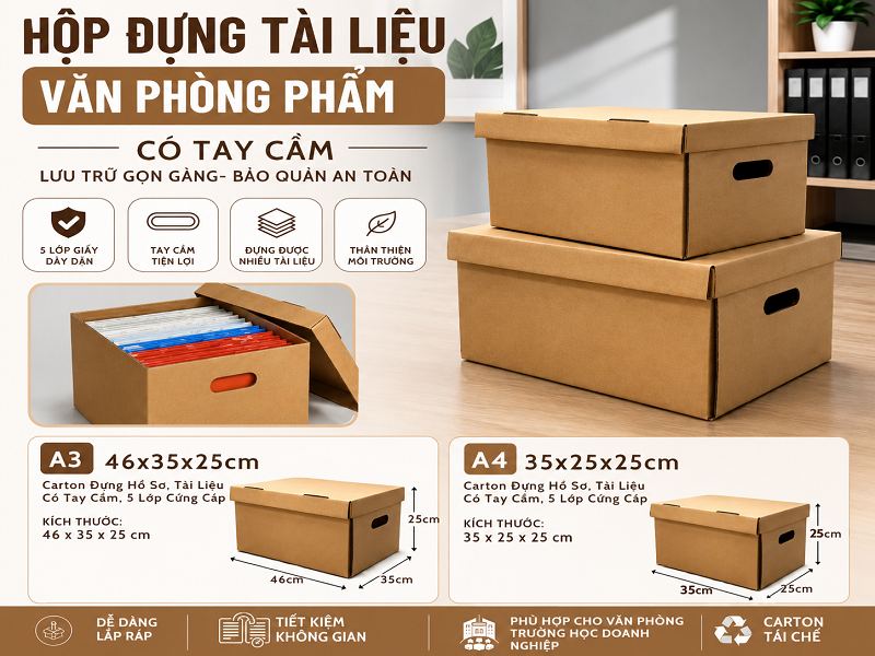 Thùng đựng hồ sơ, tài liệu văn phòng phẩm