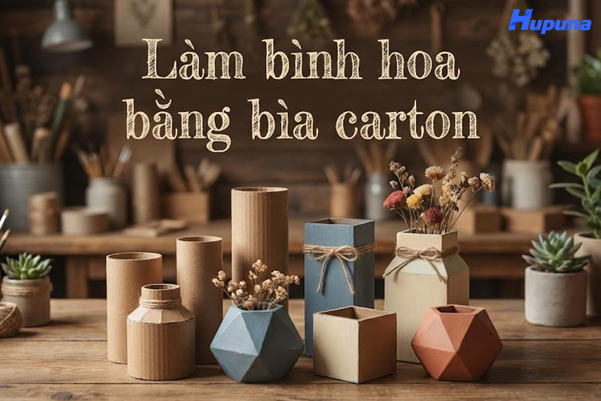 Làm bình hoa bằng bìa carton