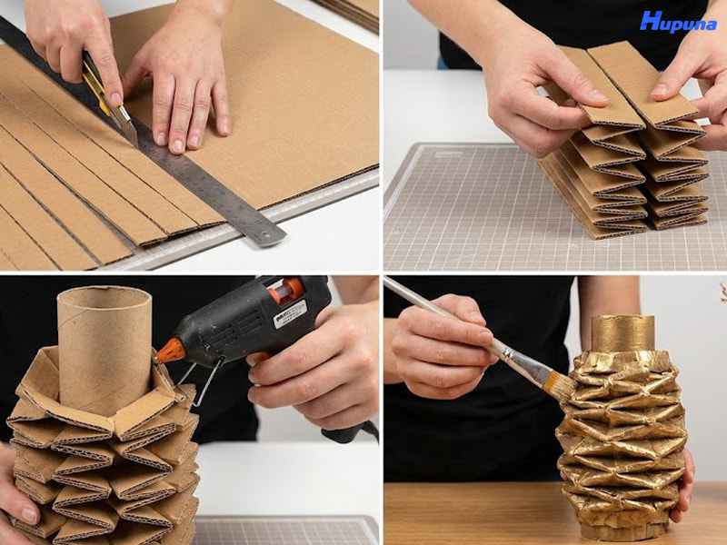 Làm bình hoa bằng giấy đơn giản có hình gấp khúc