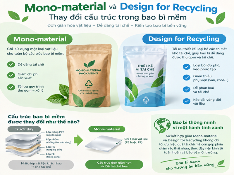 Mono-material và Design for Recycling: Thay đổi cấu trúc trong bao bì mềm