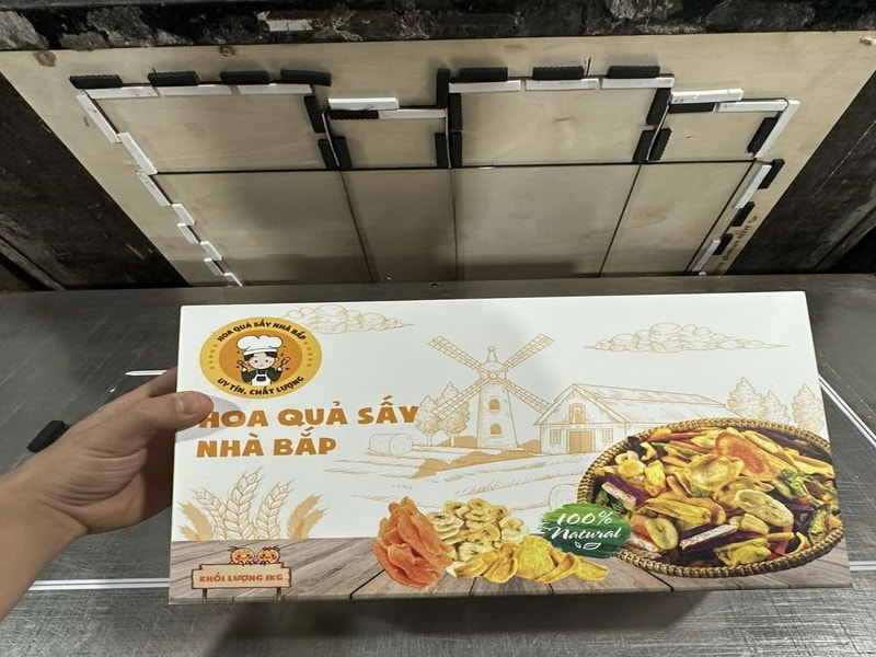 Hộp đựng hoa quả sấy Nhà Bắp in ofset