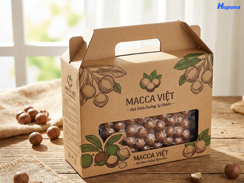 Hộp giấy của thương hiệu Macca Việt do Hupuna thực hiện