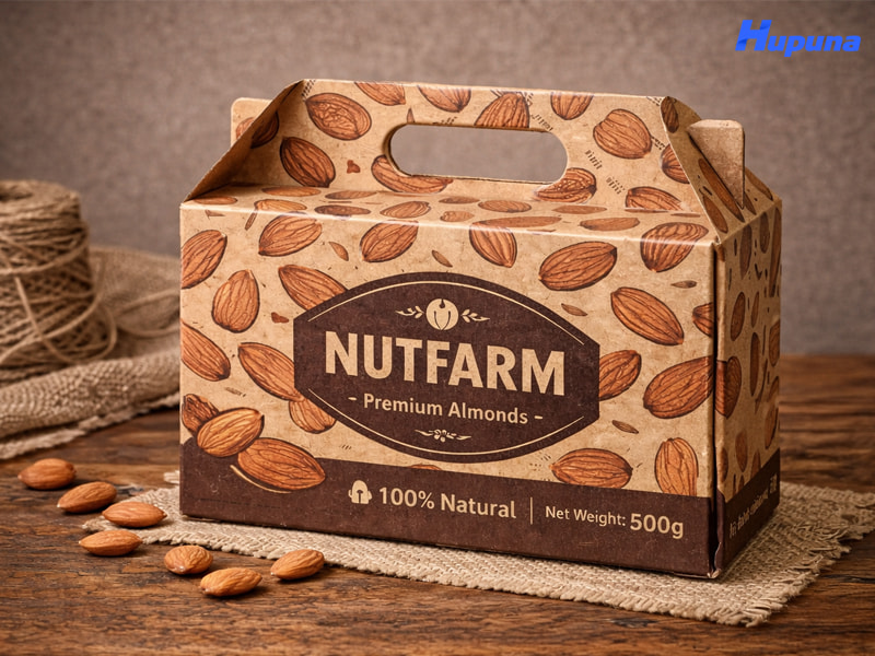 Hộp giấy đựng hạnh nhân của thương hiệu Nutfarm