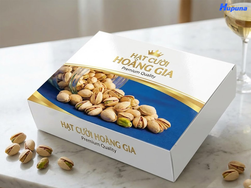 Hộp giấy đựng hạt dẻ cười Hoàng Gia