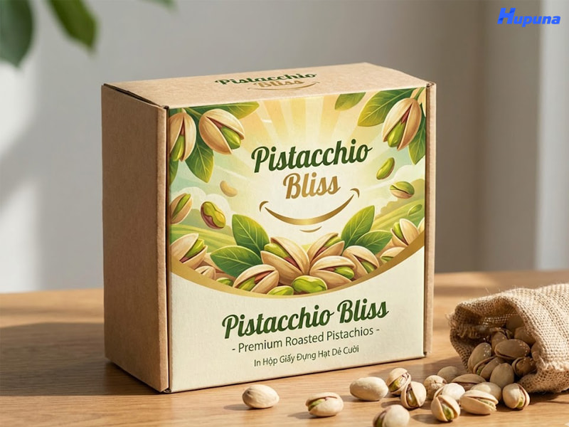Hộp giấy đựng hạt dẻ cười của thương hiệu Pistacchio Bliss