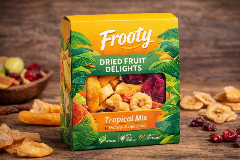 Hộp giấy đựng hoa quả sấy Frooty
