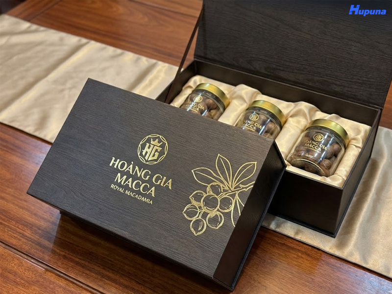 Hộp giấy đựng macca của thương hiệu Hoàng Gia do Hupuna sản xuất