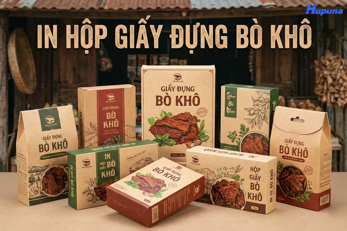 In hộp giấy đựng bò khô