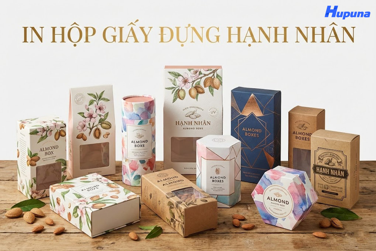 In hộp giấy đựng hạnh nhân