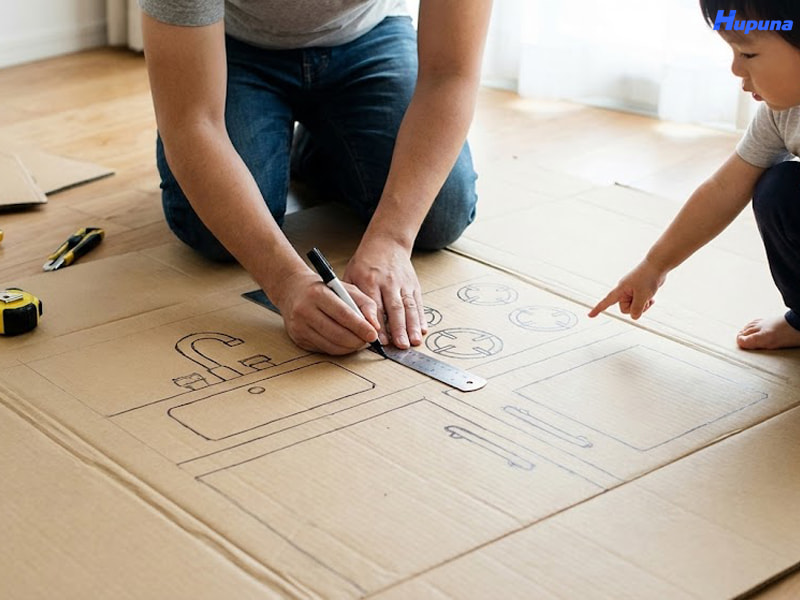 Lên ý tưởng và phác thảo để làm nhà bếp bằng bìa carton