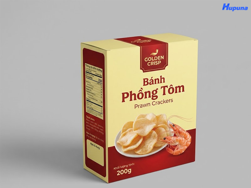 Hộp giấy đựng bánh phồng tôm của GOLDEN CRISP