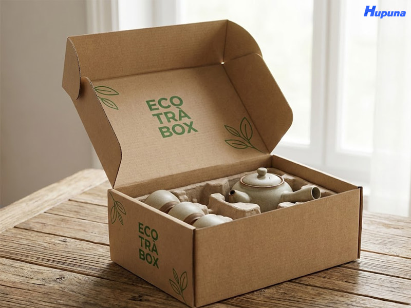 Hộp giấy đựng ấm chén của thương hiệu Eco Trà Box