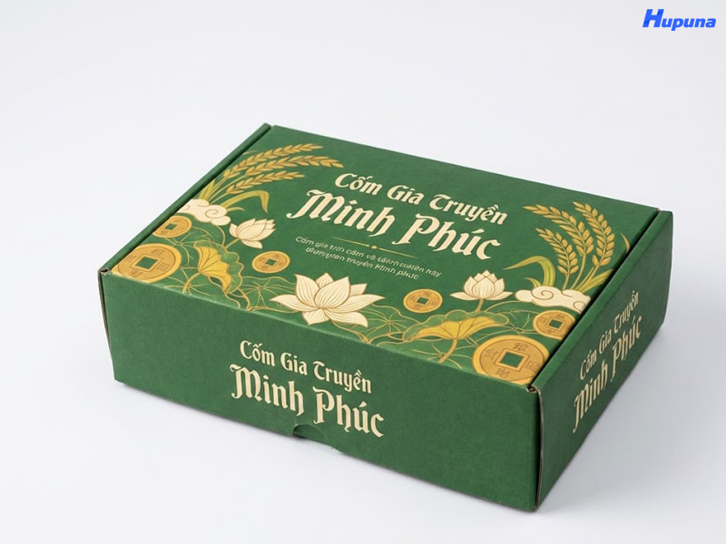 Hộp giấy đựng bánh cốm của thương hiệu Minh Phúc