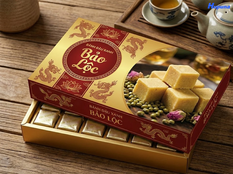 Hộp giấy đựng bánh đậu xanh của thương hiệu Bảo Lộc
