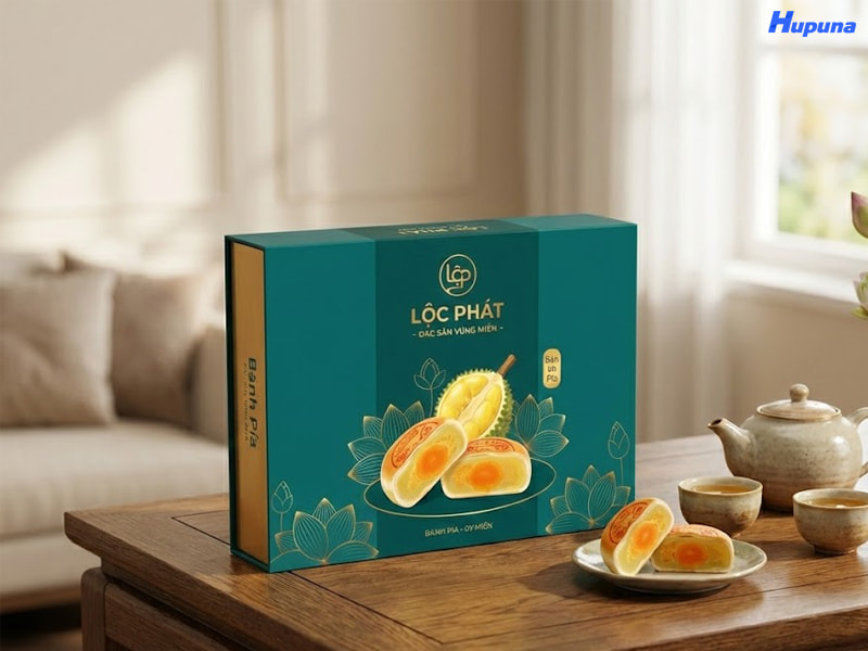 Hộp giấy đựng bánh pía của thương hiệu Lộc Phát