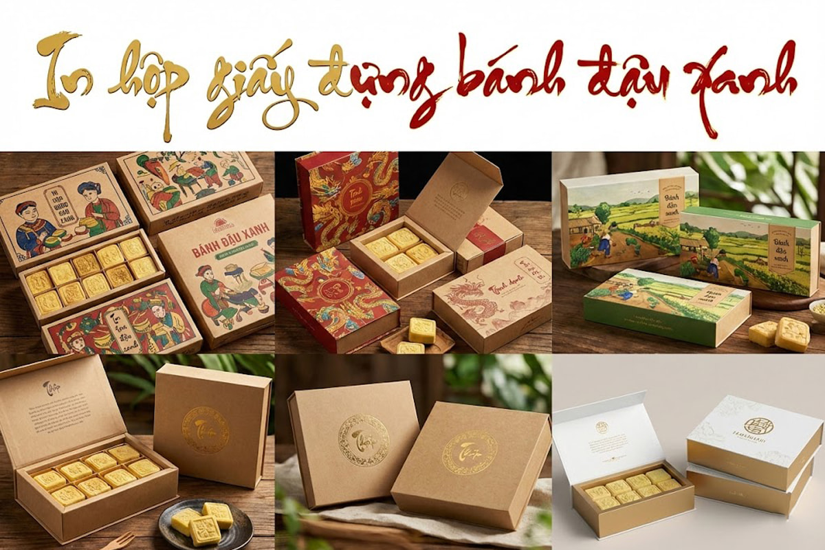 In hộp giấy đựng bánh đậu xanh
