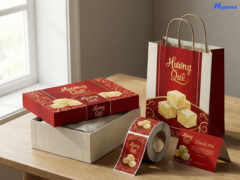 Trọn bộ bao bì đựng bánh đậu xanh đồng bộ thương hiệu