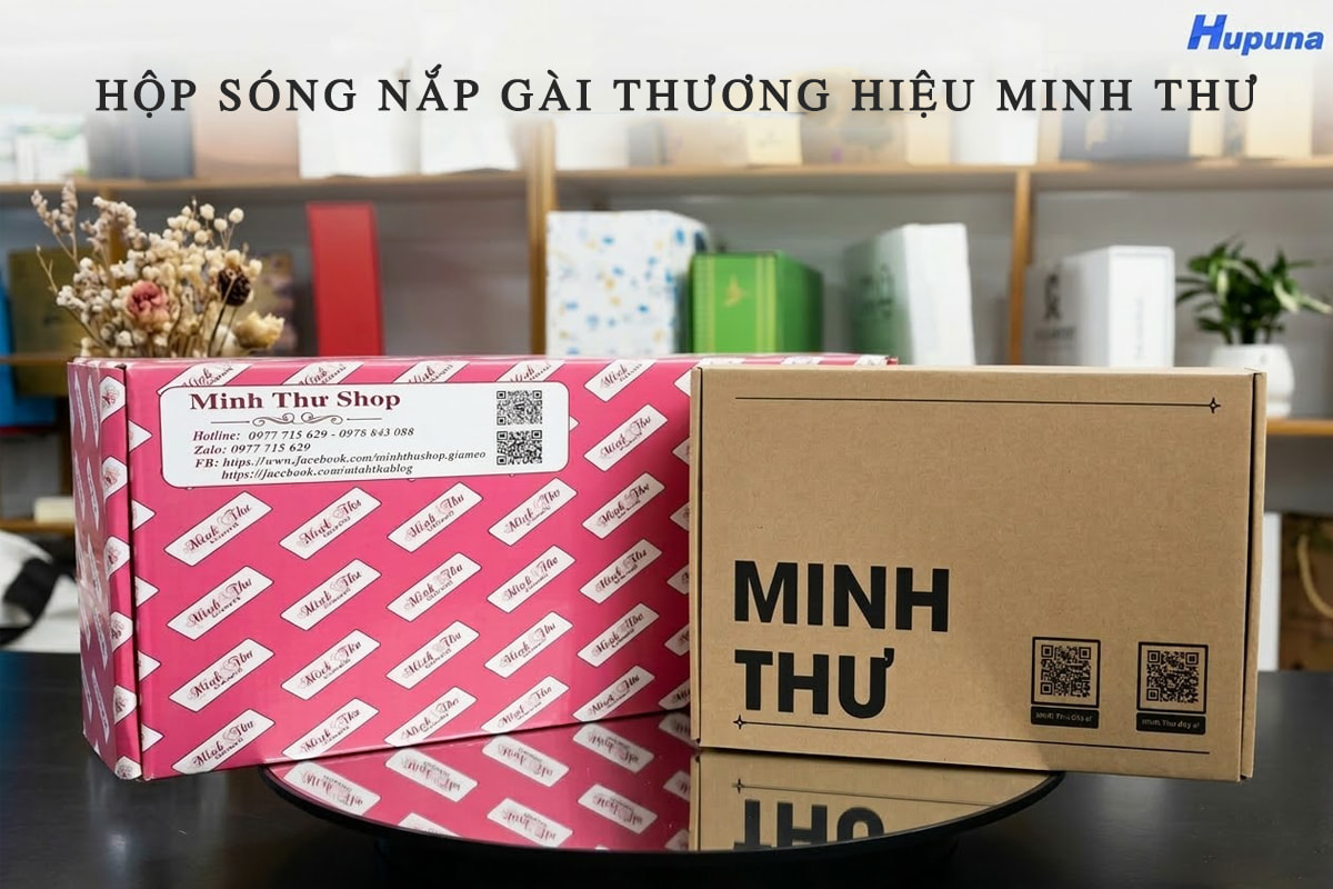 Hộp carton sóng nắp gài thương hiệu Minh Thư