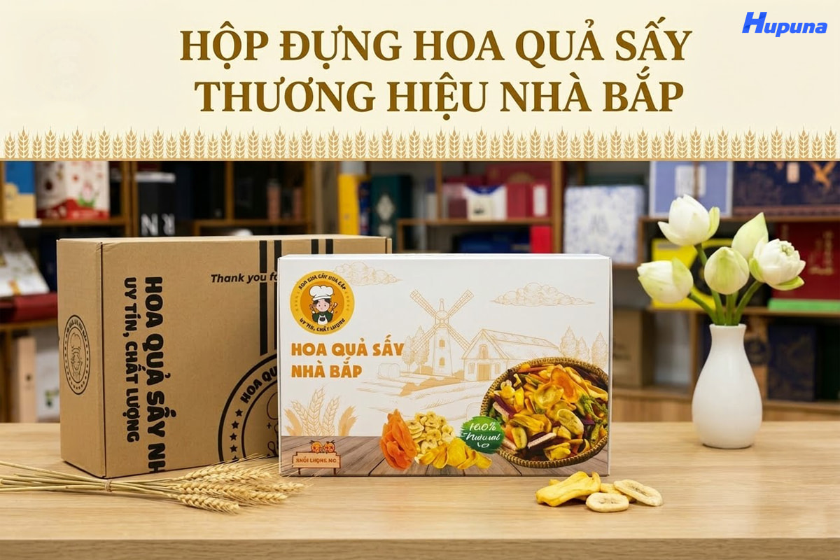 Hộp đựng hoa quả sấy thương hiệu Nhà Bắp