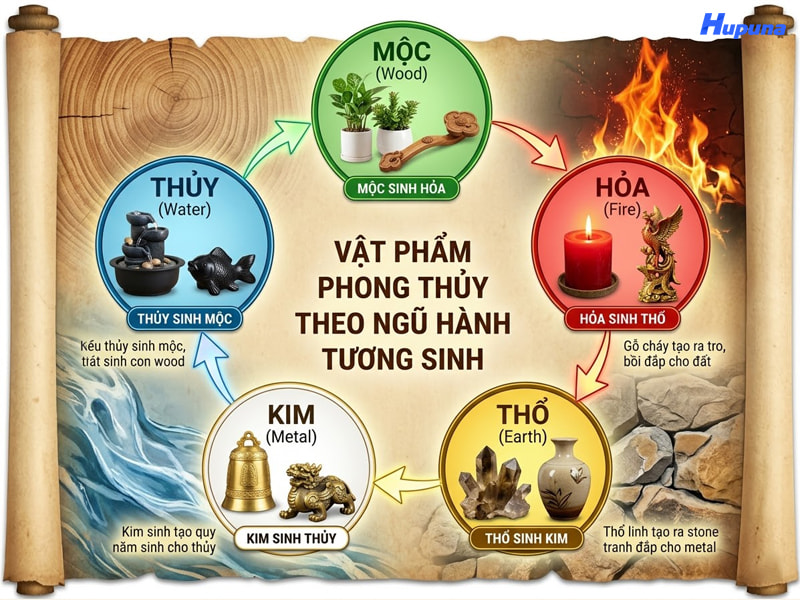 Ứng dụng ngũ hành tương sinh trong vật phẩm phong thủy