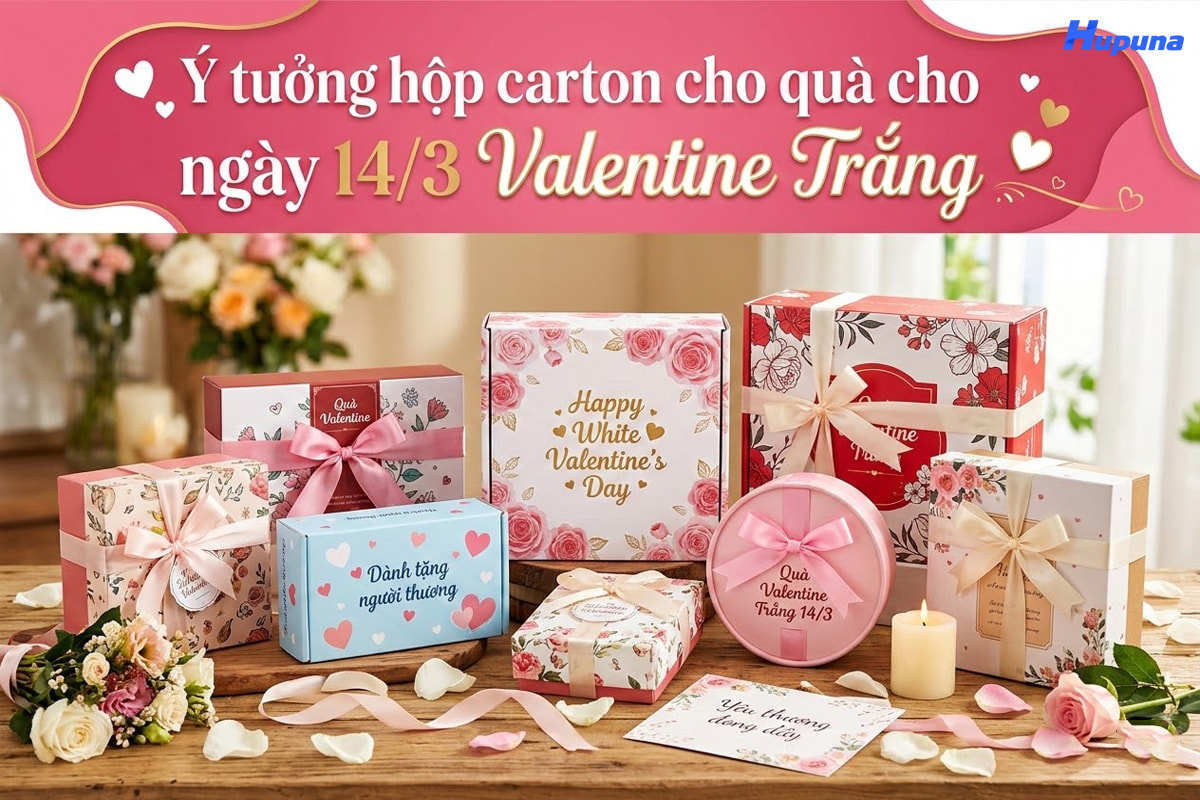 ý tưởng hộp carton đựng quà ngày 14/3 Valentine Trắng