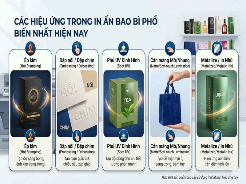 Các hiệu ứng trong in ấn bao bì phổ biến nhất hiện nay