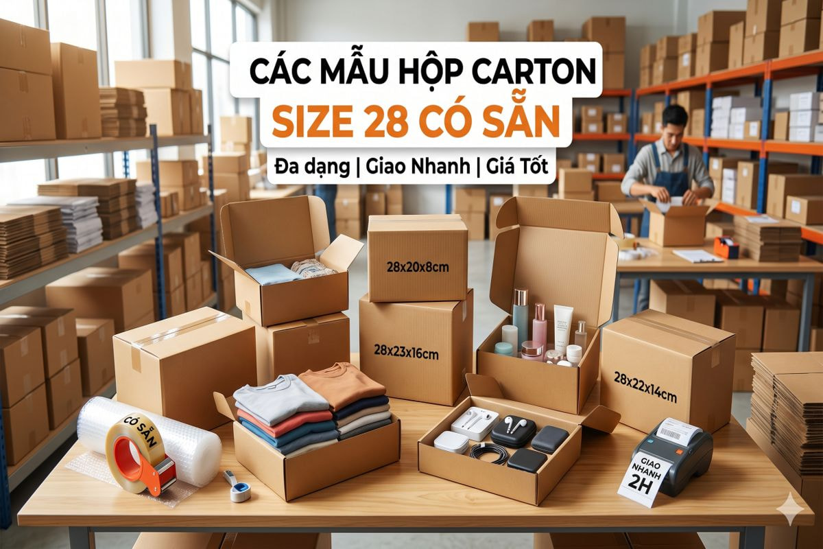 Các mẫu hộp carton size 28 có sẵn tại Hupuna