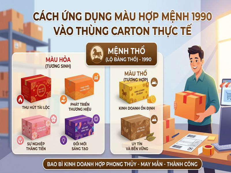 Cách ứng dụng màu hợp mệnh 1990 vào thùng carton thực tế