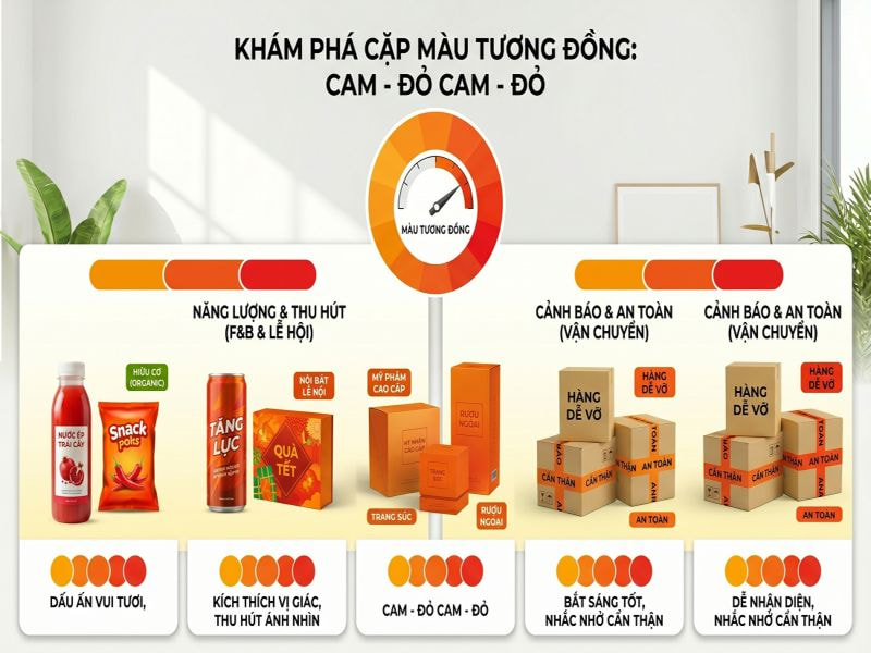 Cặp màu tương đồng Cam - Đỏ cam - Đỏ