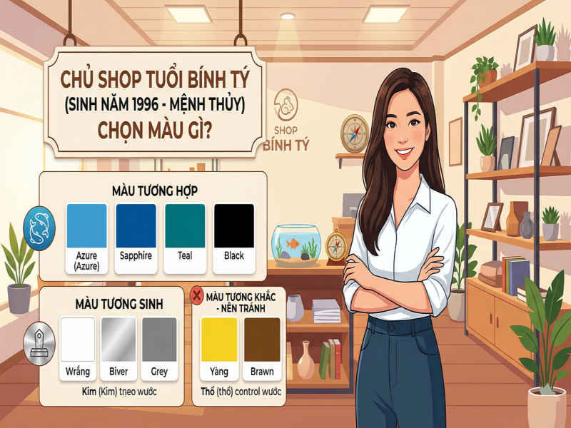 Chủ shop tuổi Bính Tý (Sinh năm 1996 - Mệnh Thủy) chọn màu gì?