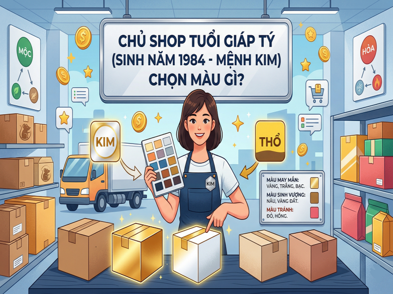 Chủ shop tuổi Giáp Tý (Sinh năm 1984 - Mệnh Kim) chọn màu gì?