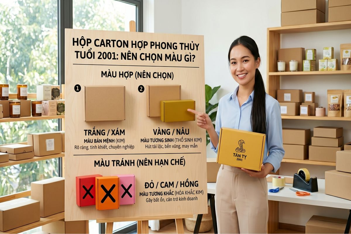 Hộp carton hợp phong thủy tuổi 2001: Nên chọn màu gì?