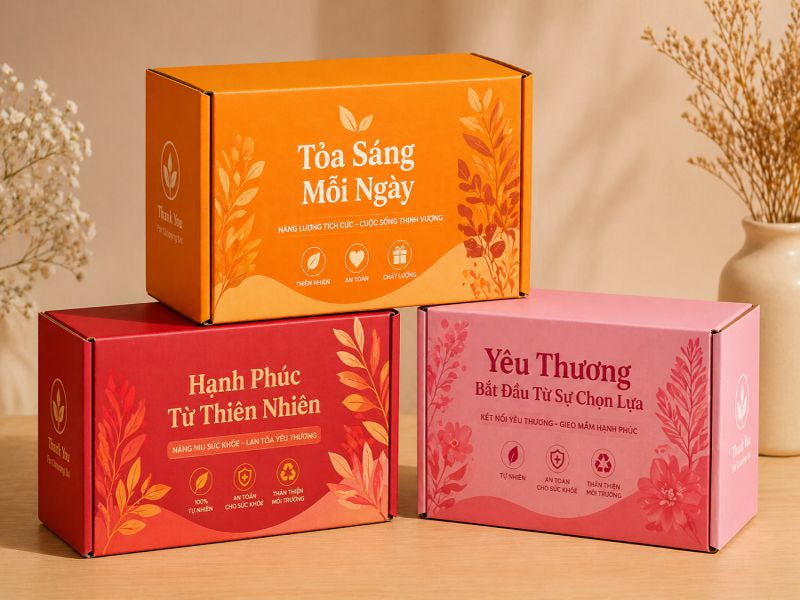 Hộp carton in màu hồng, đỏ cam - Màu tương sinh cho tuổi 1998 mệnh Thổ 