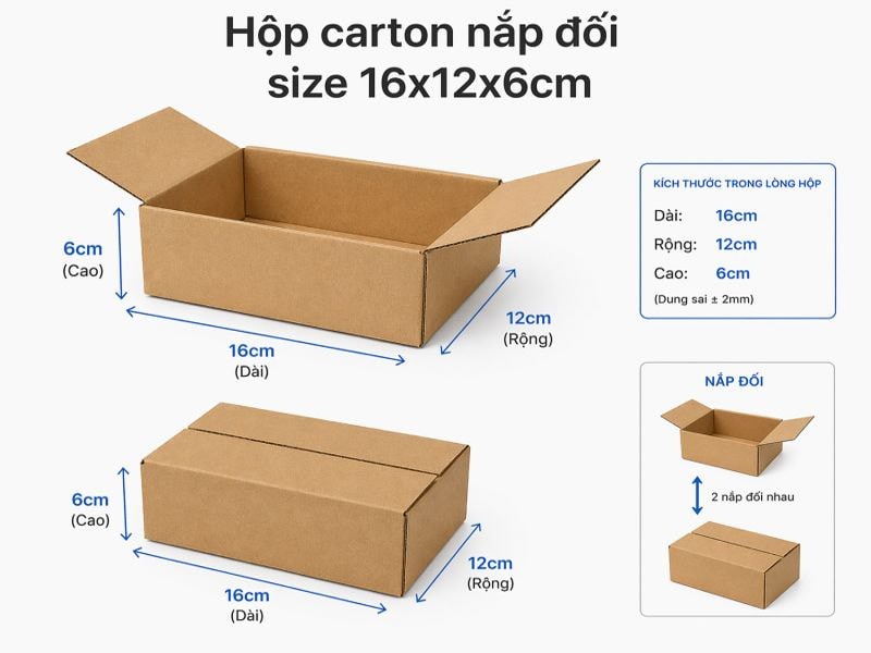 Hộp carton nắp đối size 16x12x6cm