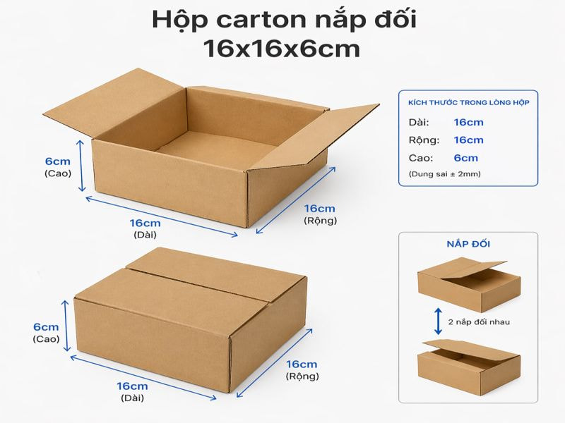 Hộp carton nắp đối size 16x16x6cm