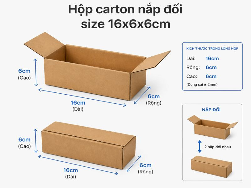 Hộp carton nắp đối size 16x6x6cm