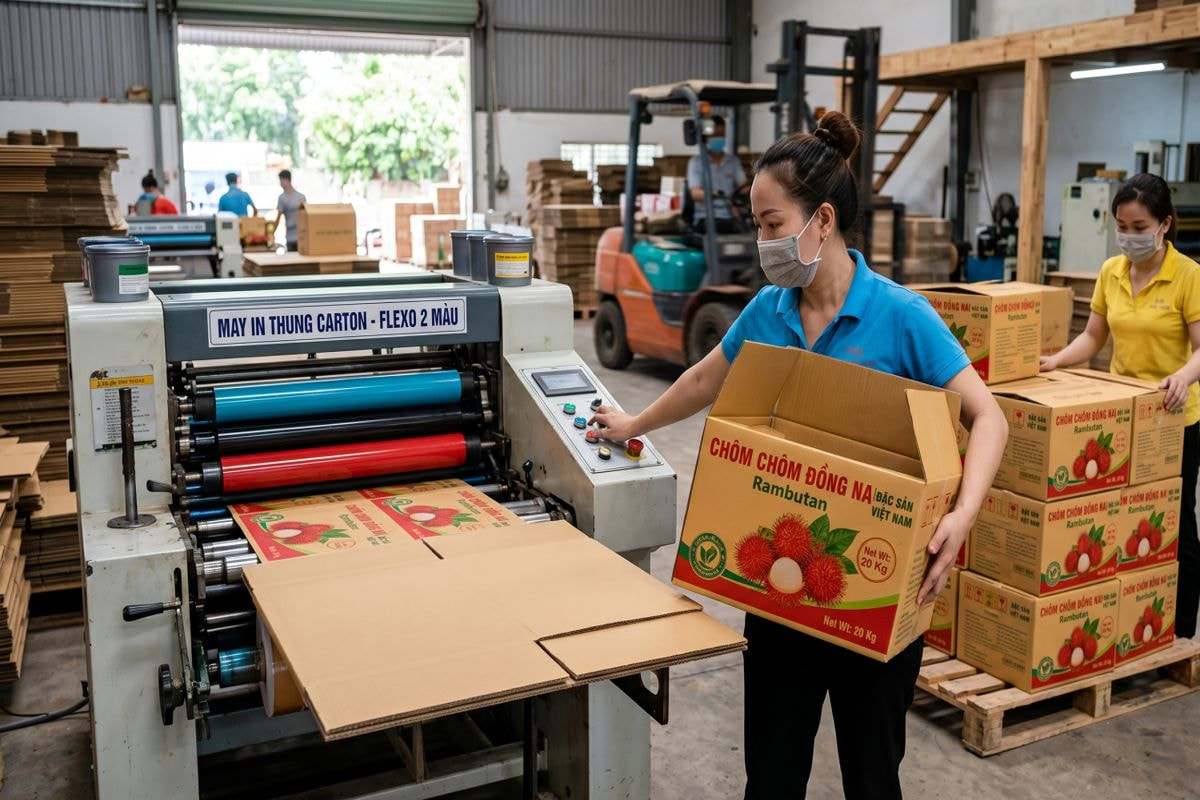 In thùng carton đựng chôm chôm theo yêu cầu, giá tốt, thiết kế chuẩn