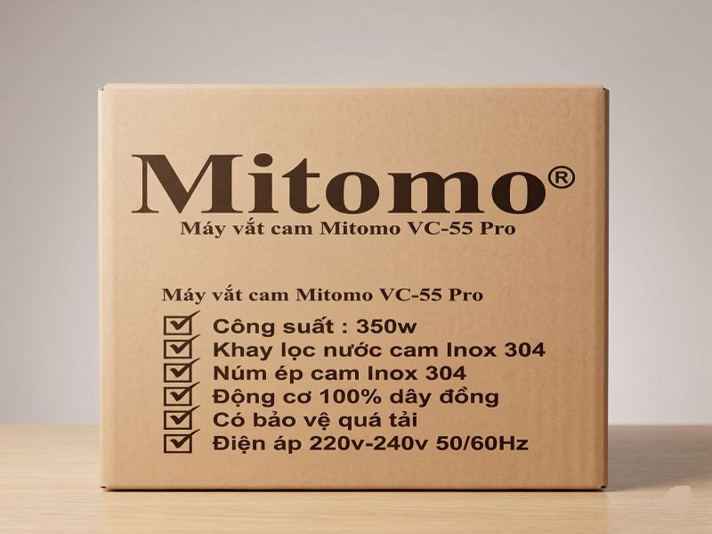 Mặt hông hộp carton đựng máy vắt cam của Hupuna
