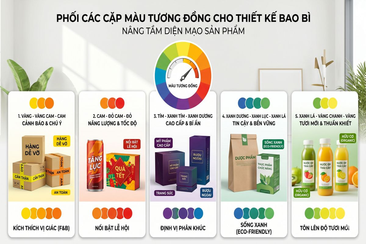 Phối các cặp màu tương đồng cho thiết kế bao bì
