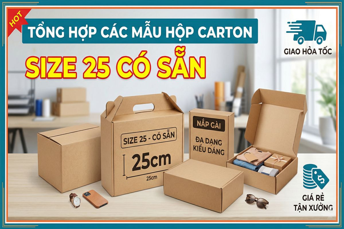 Tổng hợp các mẫu hộp carton size 25 có sẵn