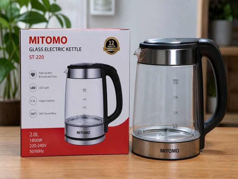 Ấm siêu tốc Glass Electric Kettle Mitomo Model ST-220
